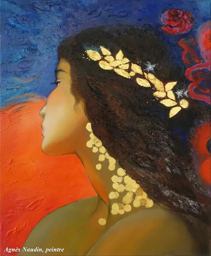 Agnès NAUDIN — Peintre — Macha mong Rùad — Huile sur toile et feuille d'or — 12F (61 x 50) — mai 2023